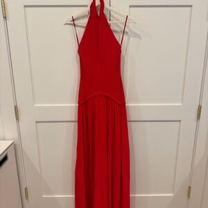 Solid and Striped Red Halter Dress